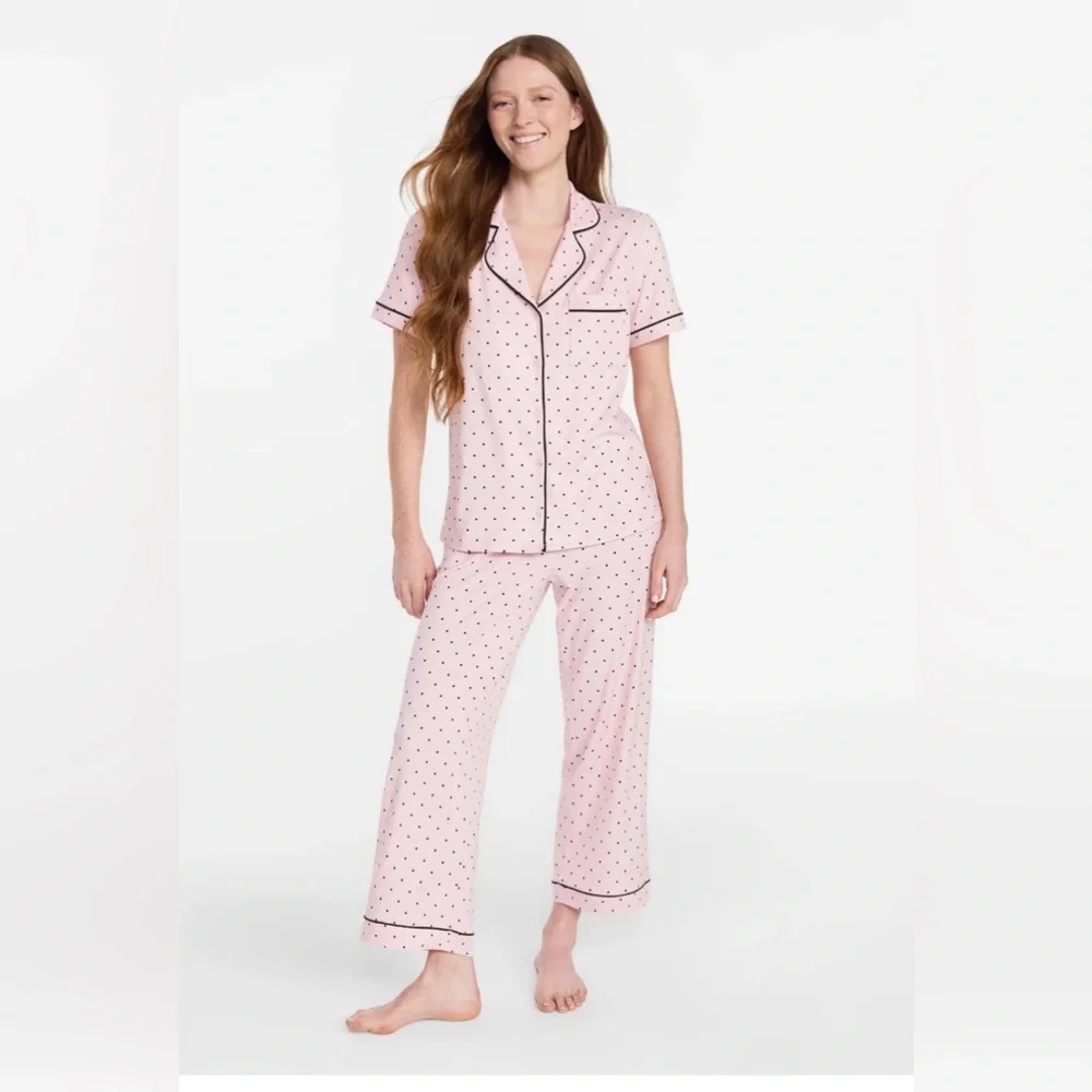 Joyspun Women's Dreamy Soft Collection Notch Knit Top Capri Pants Pajama Set 2X